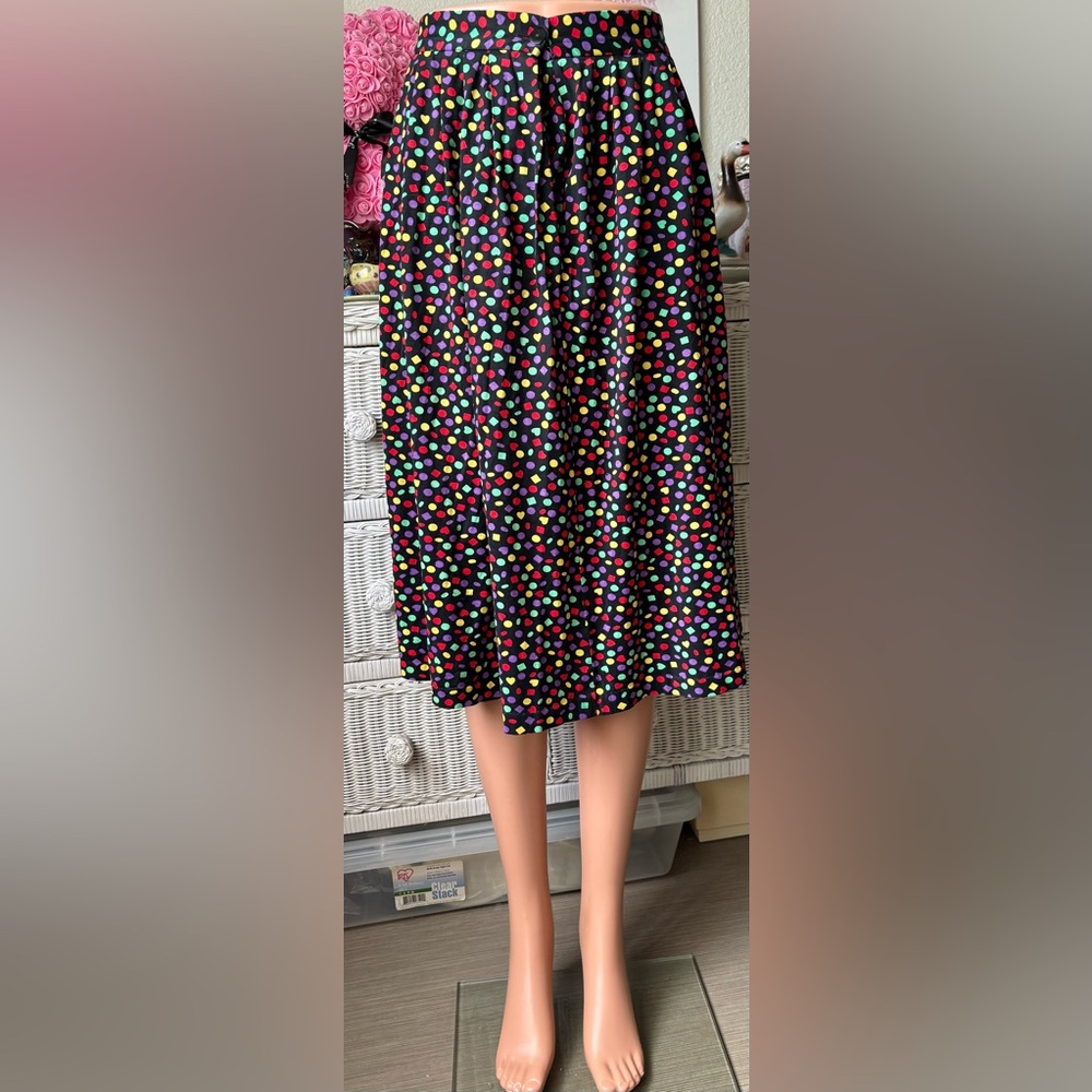 Vintage Jaeger Midi Skirt Geometric Multi Color Shapes Size 10